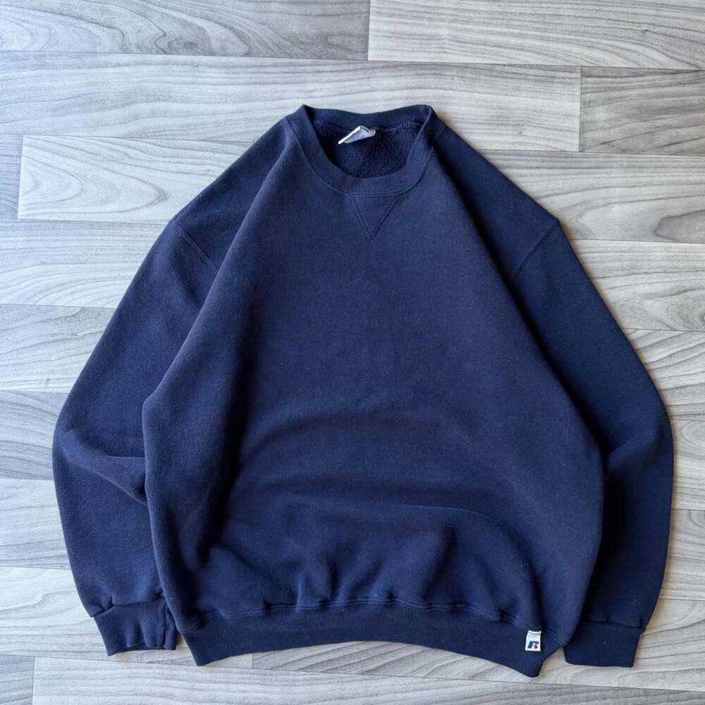 Russell Athletic Vintage Navy Blue V-Inset Crewneck Sweatshirt